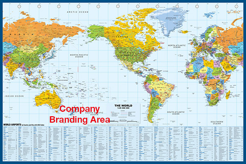 World Map (Americas Centered) with Airports