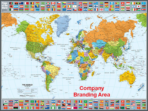 World Map (Atlantic Centered) with Country Flags