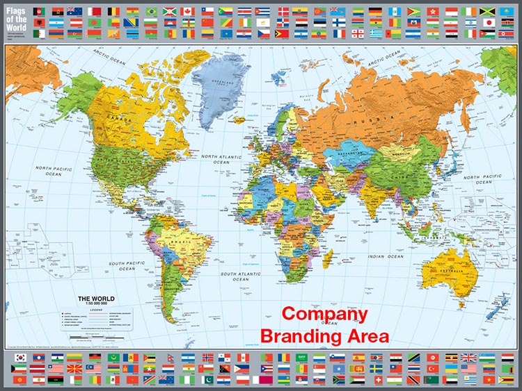World Map Atlantic Centered With Country Flags World Trade Press
